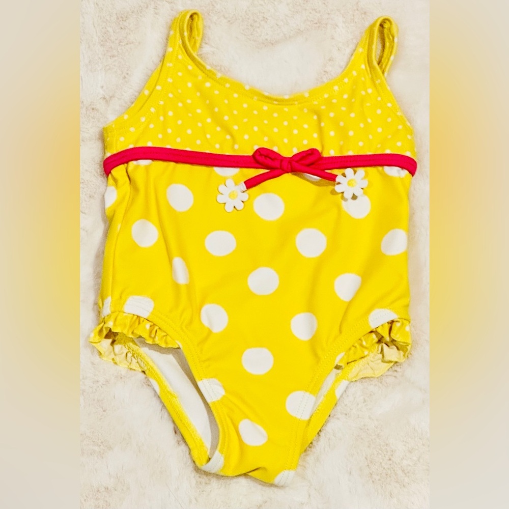 Sunny Yellow Kids Swim One Piece with Polka Dots
